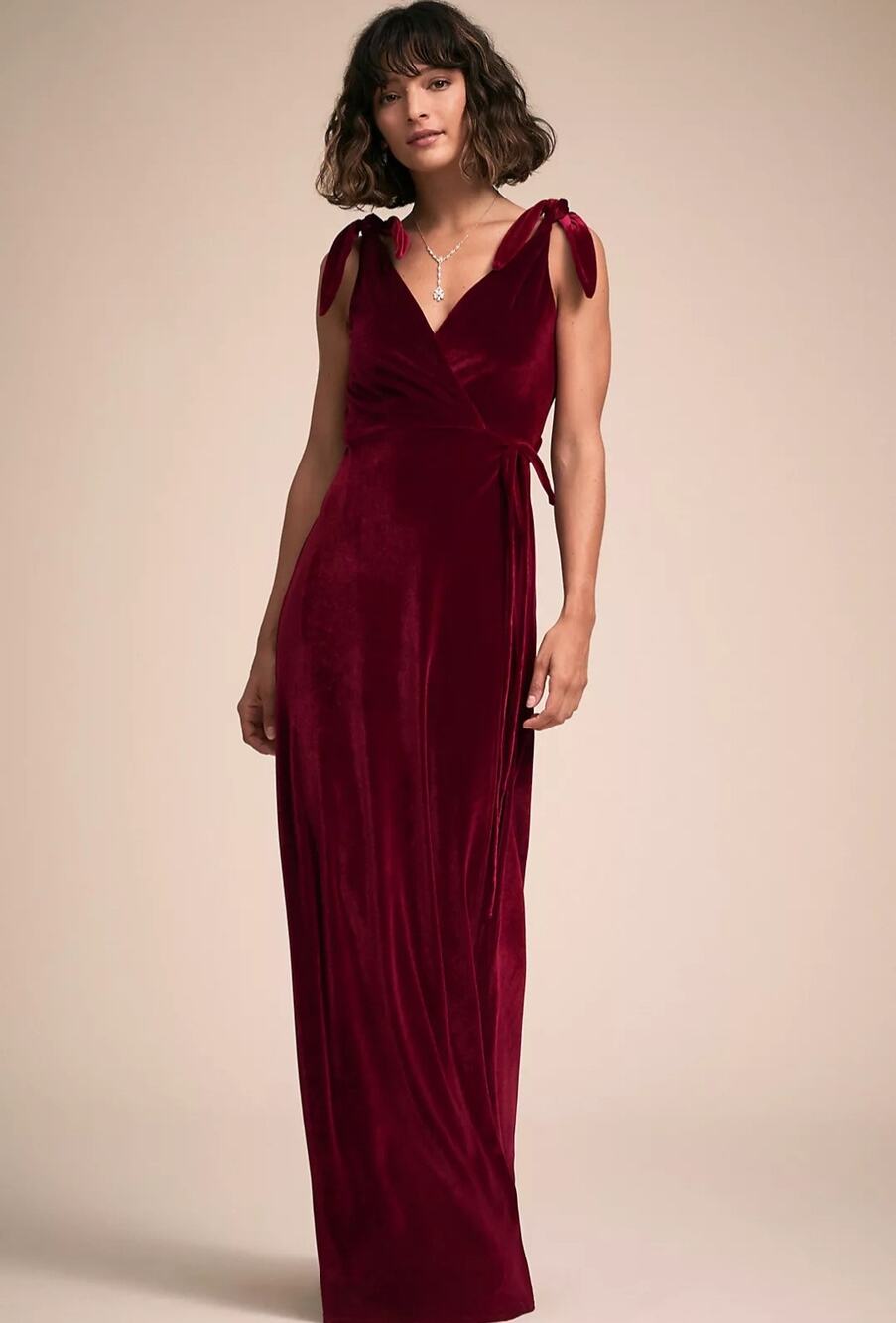 New Anthropologie BHLDN Rosaura Dress VELVET WRAPAROUND MAXI $198 Large WINE